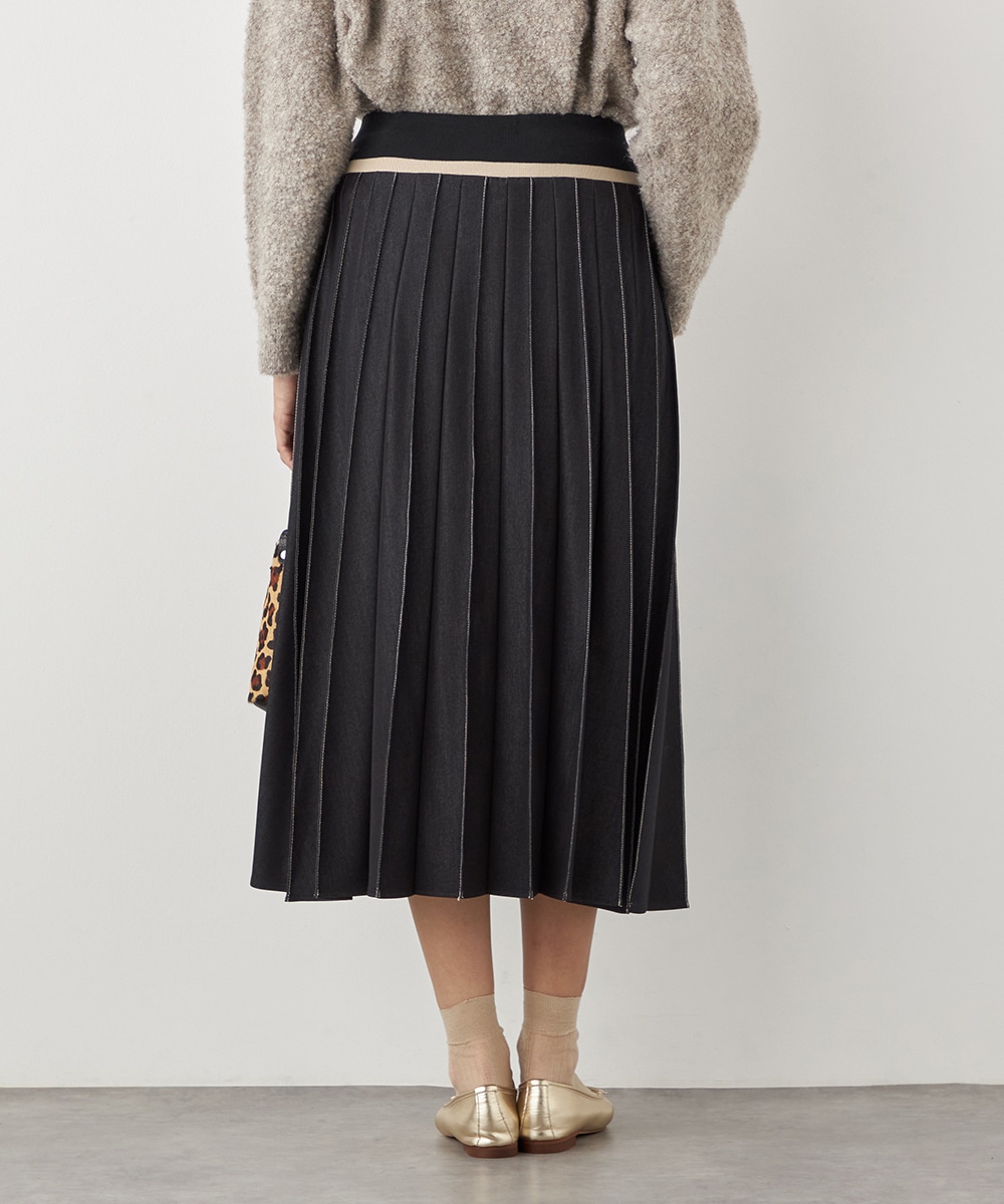 配色リブデニムライクスカート