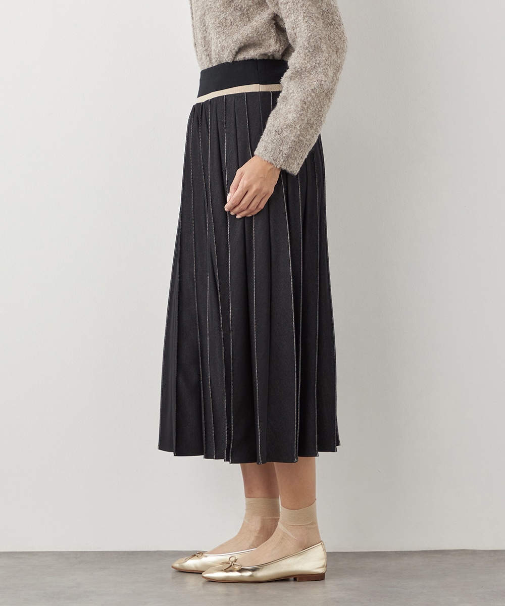 配色リブデニムライクスカート