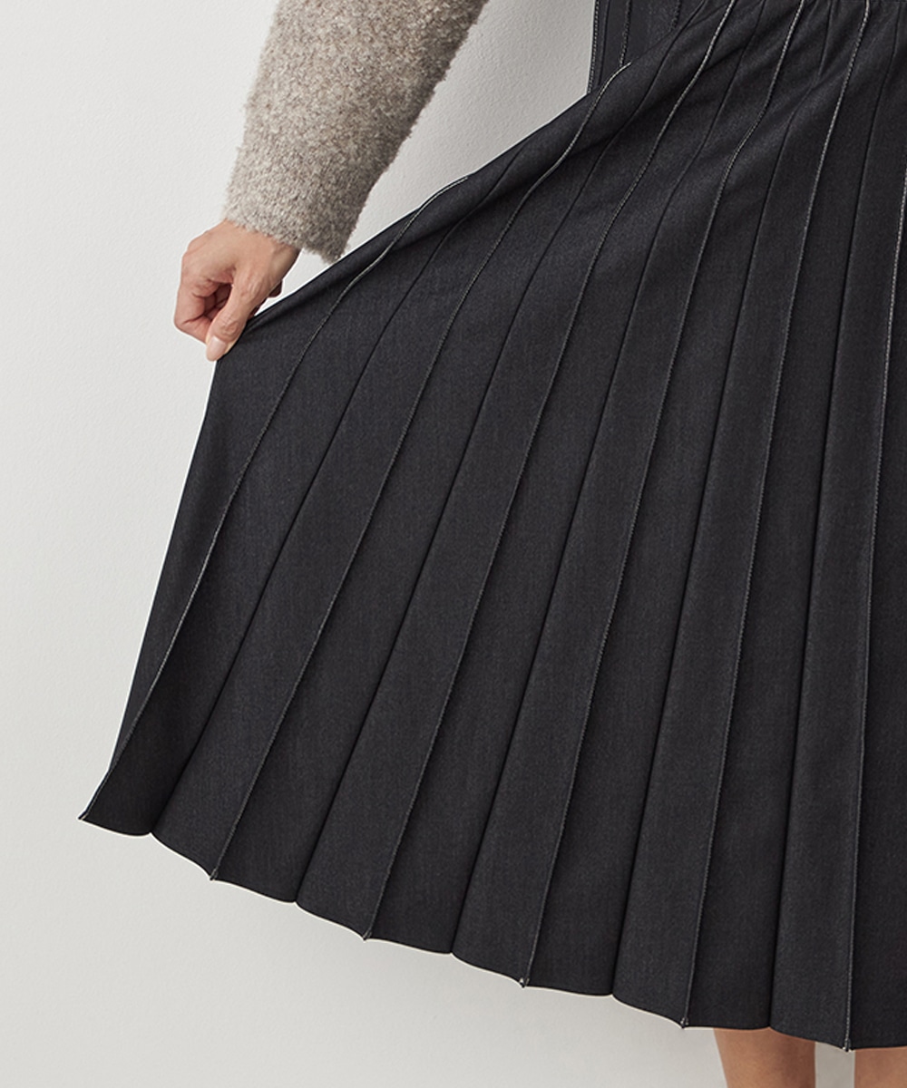 配色リブデニムライクスカート