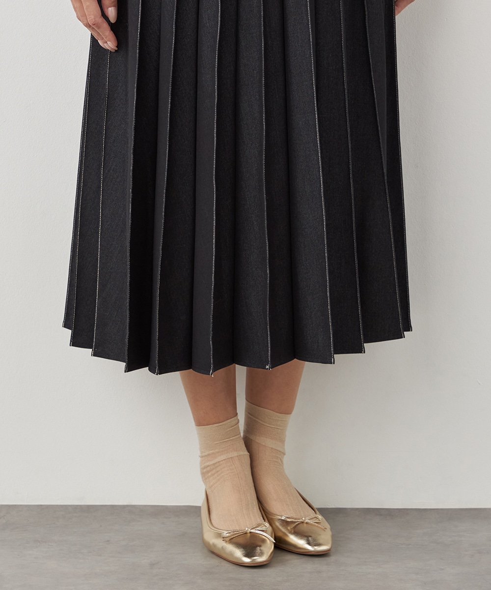 配色リブデニムライクスカート