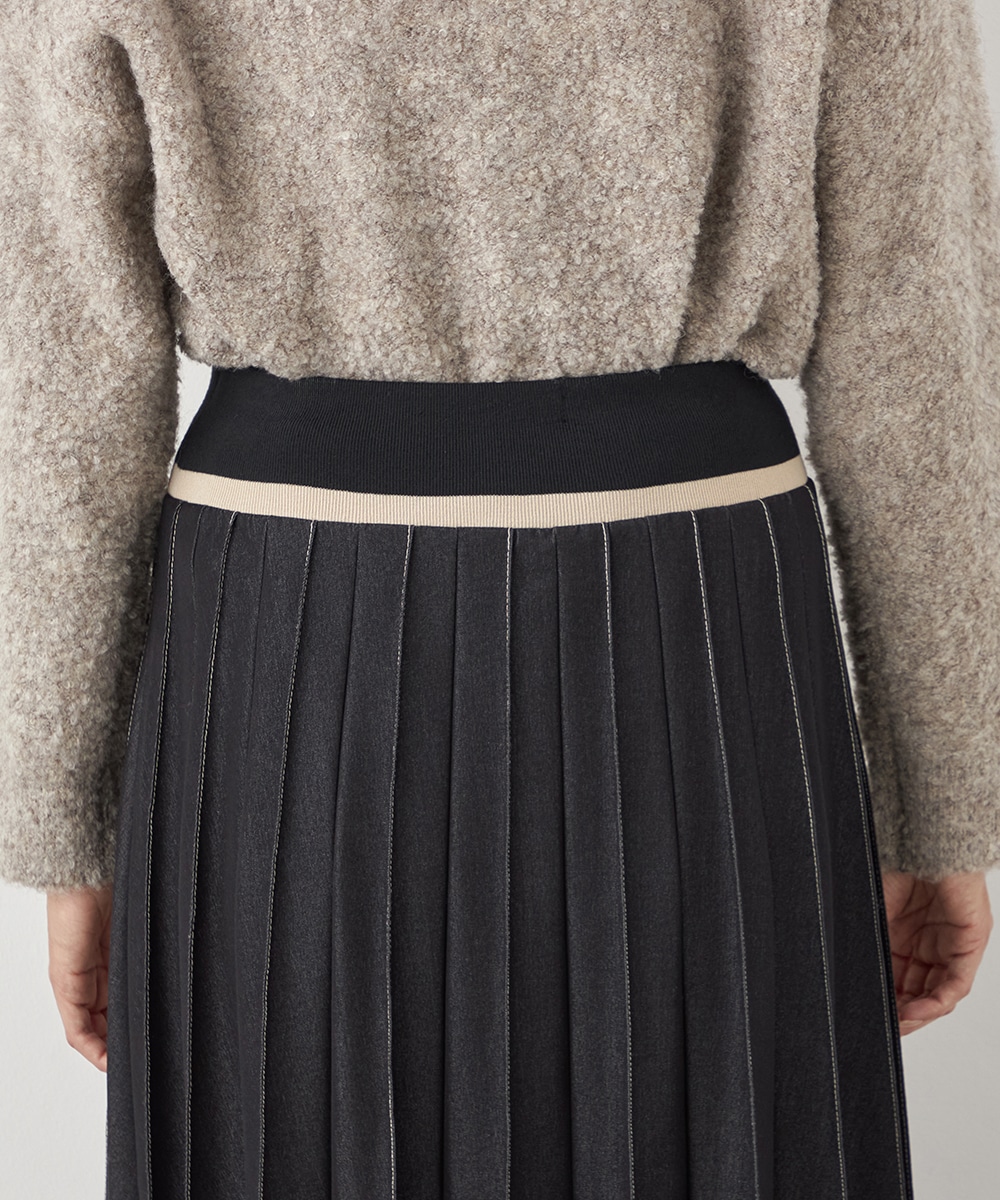 配色リブデニムライクスカート