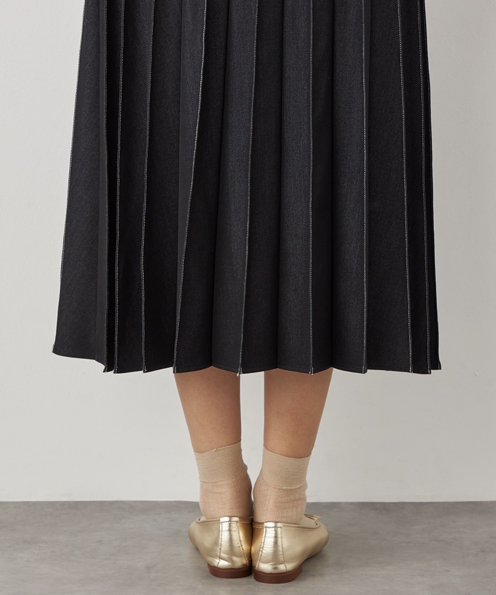配色リブデニムライクスカート