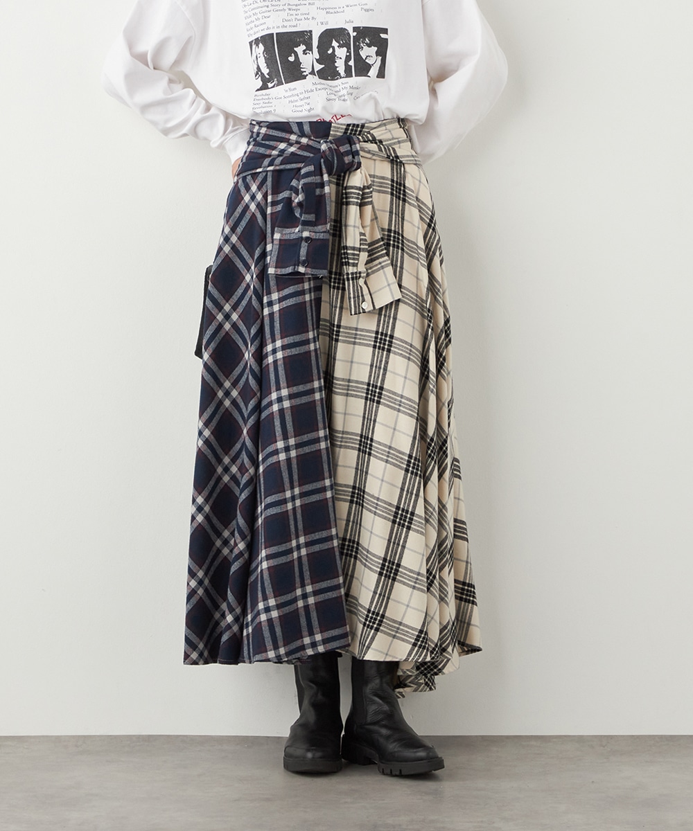  armoire capriceのチェック切り替えフレアスカート