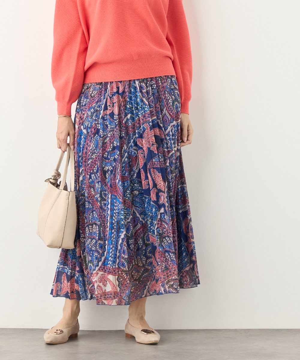 ボタニカルプリントプリーツスカート