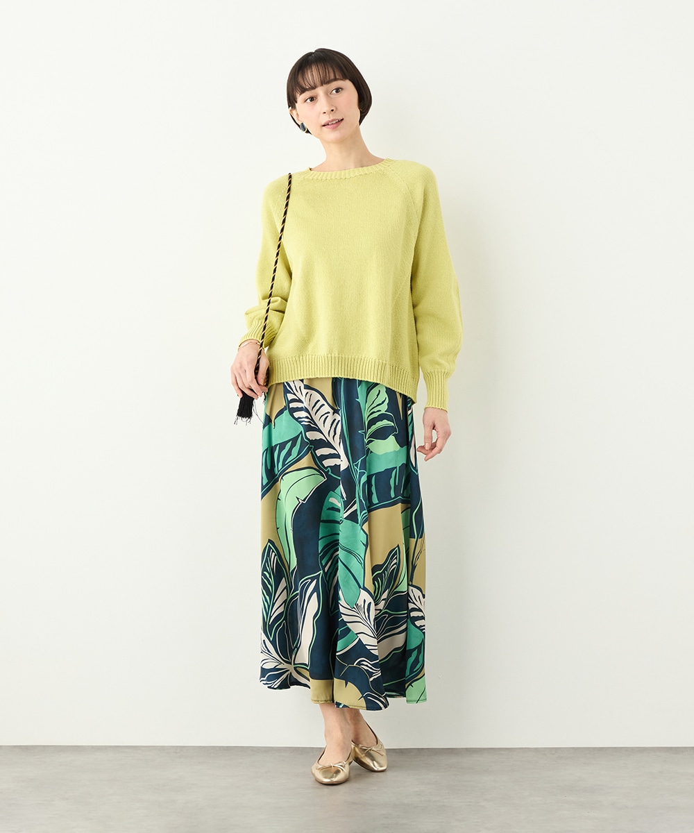 ビッグリーフプリントフレアスカート