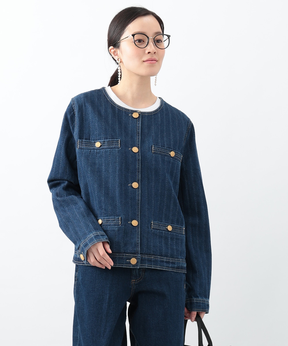ノーカラーデニムジャケット