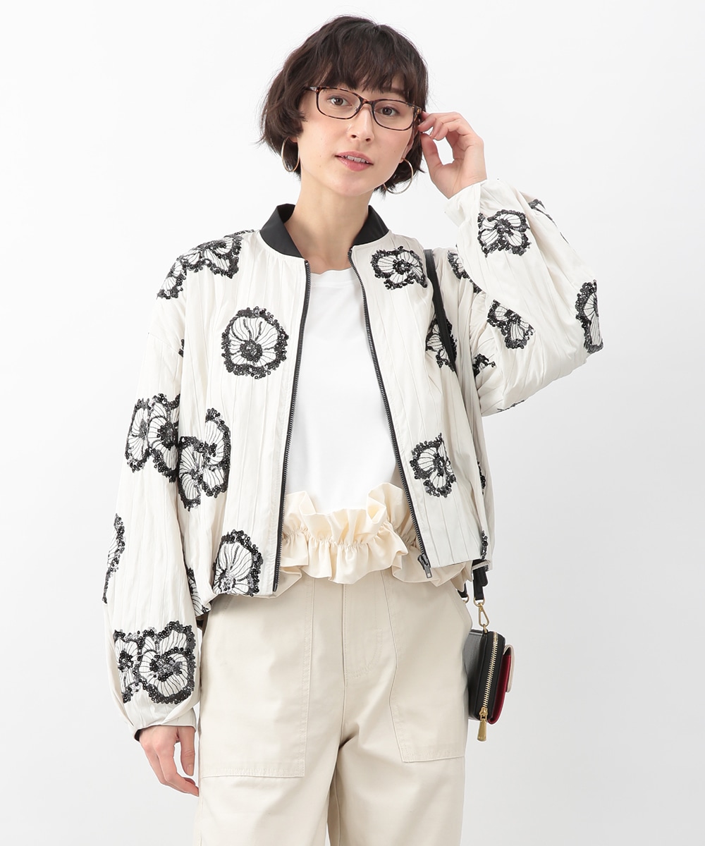 スパンコールフラワーブルゾン