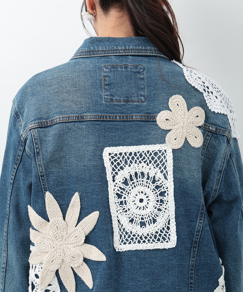 モチーフ編みデニムジャケット