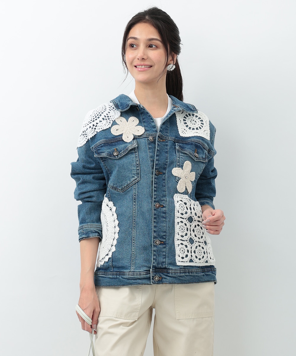 モチーフ編みデニムジャケット