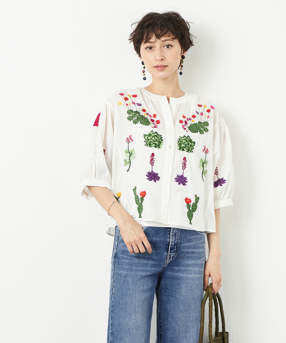  armoire capriceのサボテン刺繍ブラウス
