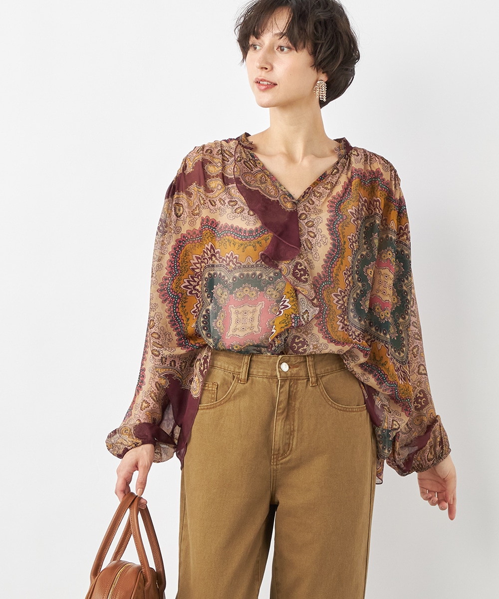 スカーフプリントブラウス