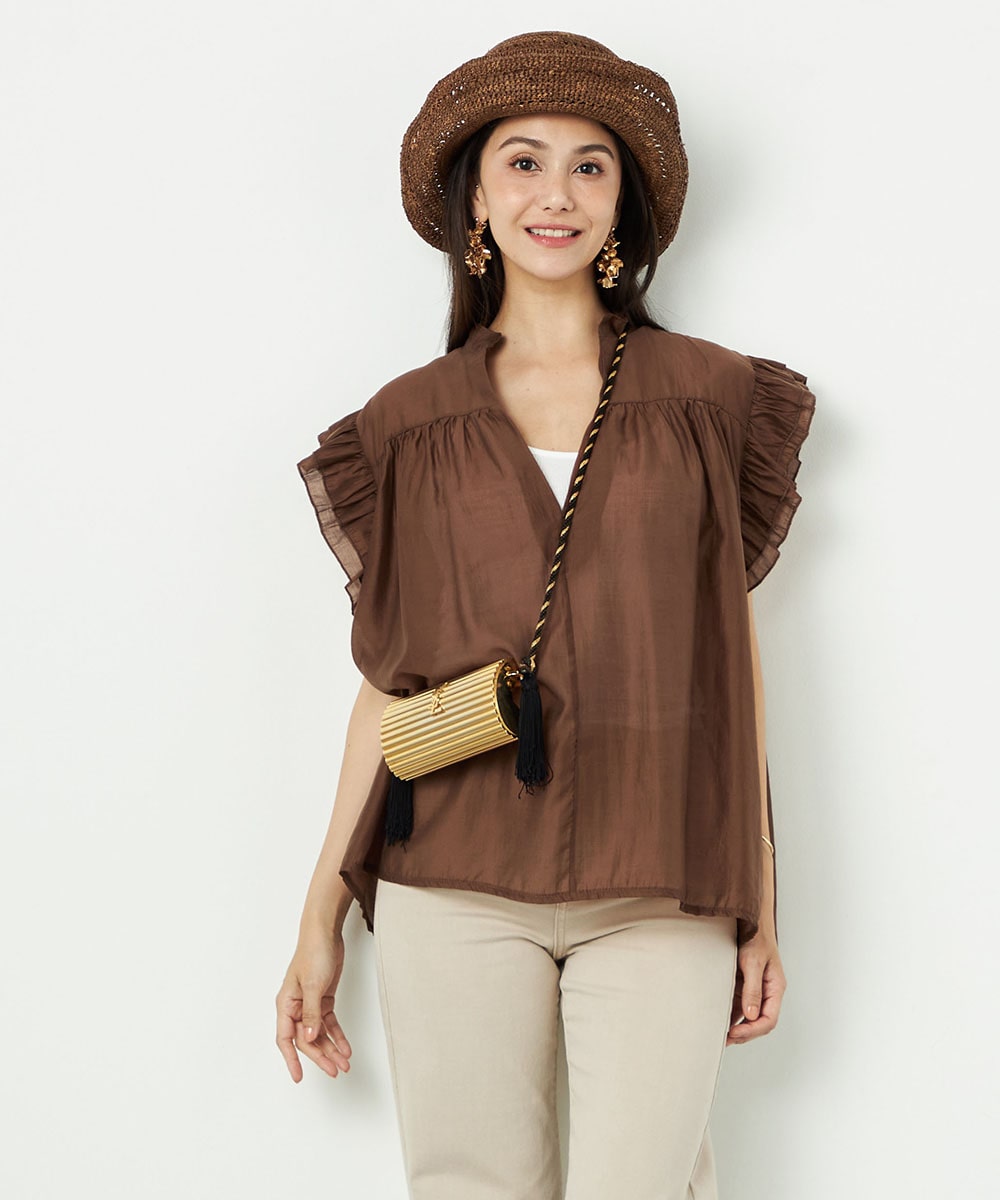  armoire capriceの光沢フリル袖ブラウス