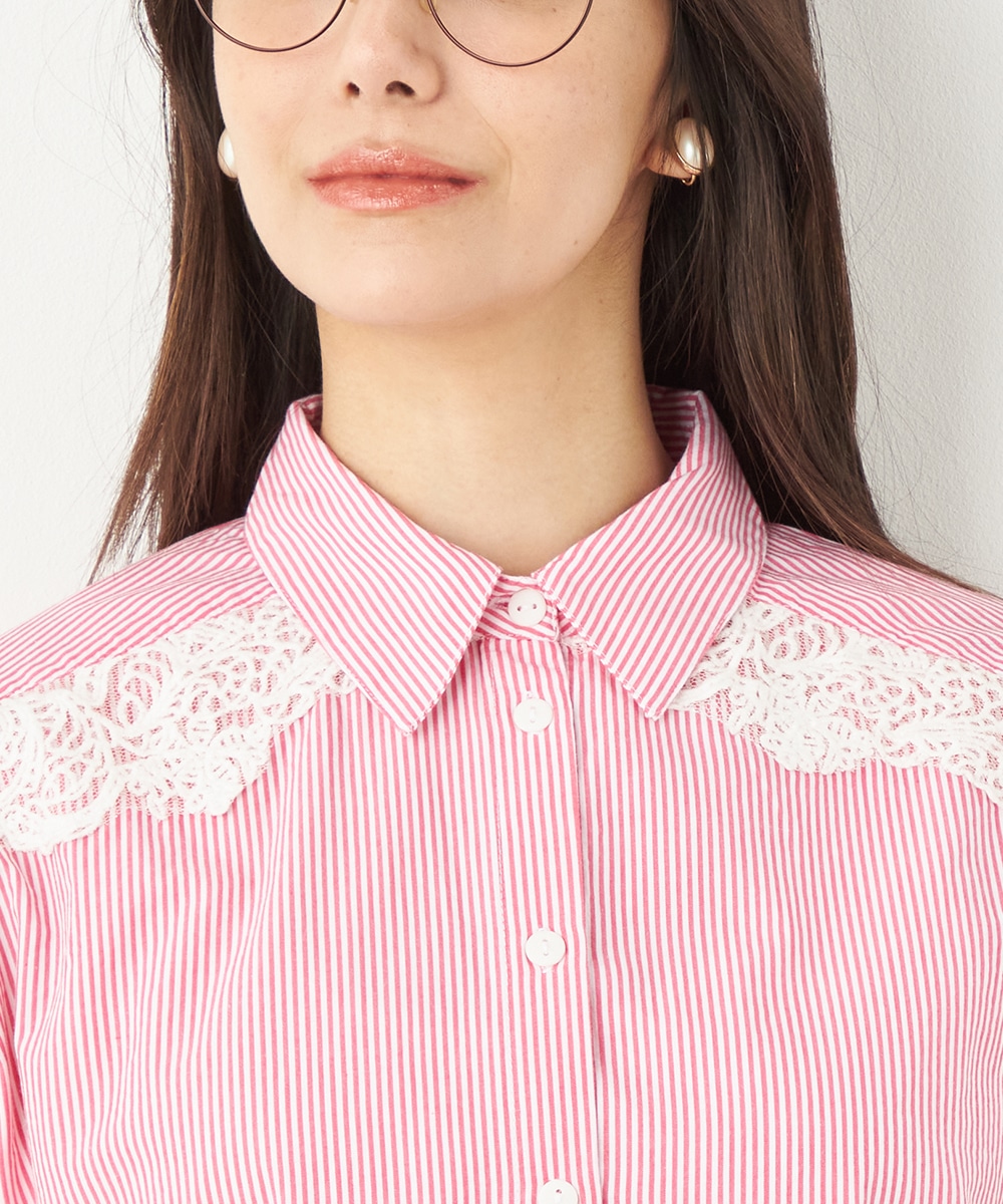 ショルダーレースストライプシャツ