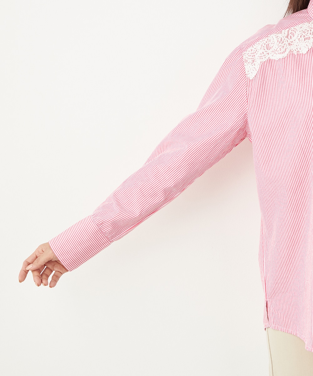 ショルダーレースストライプシャツ