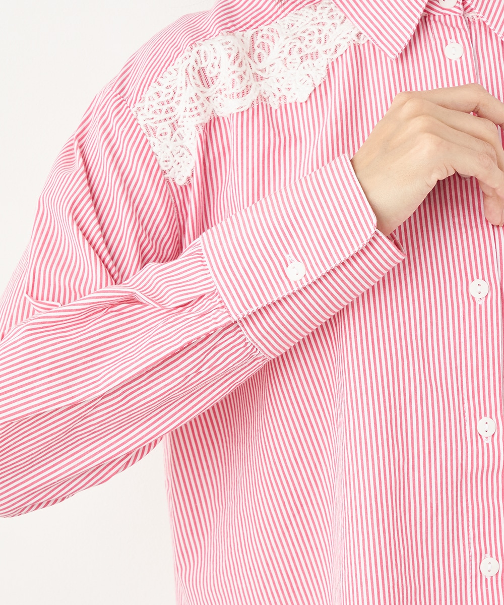 ショルダーレースストライプシャツ