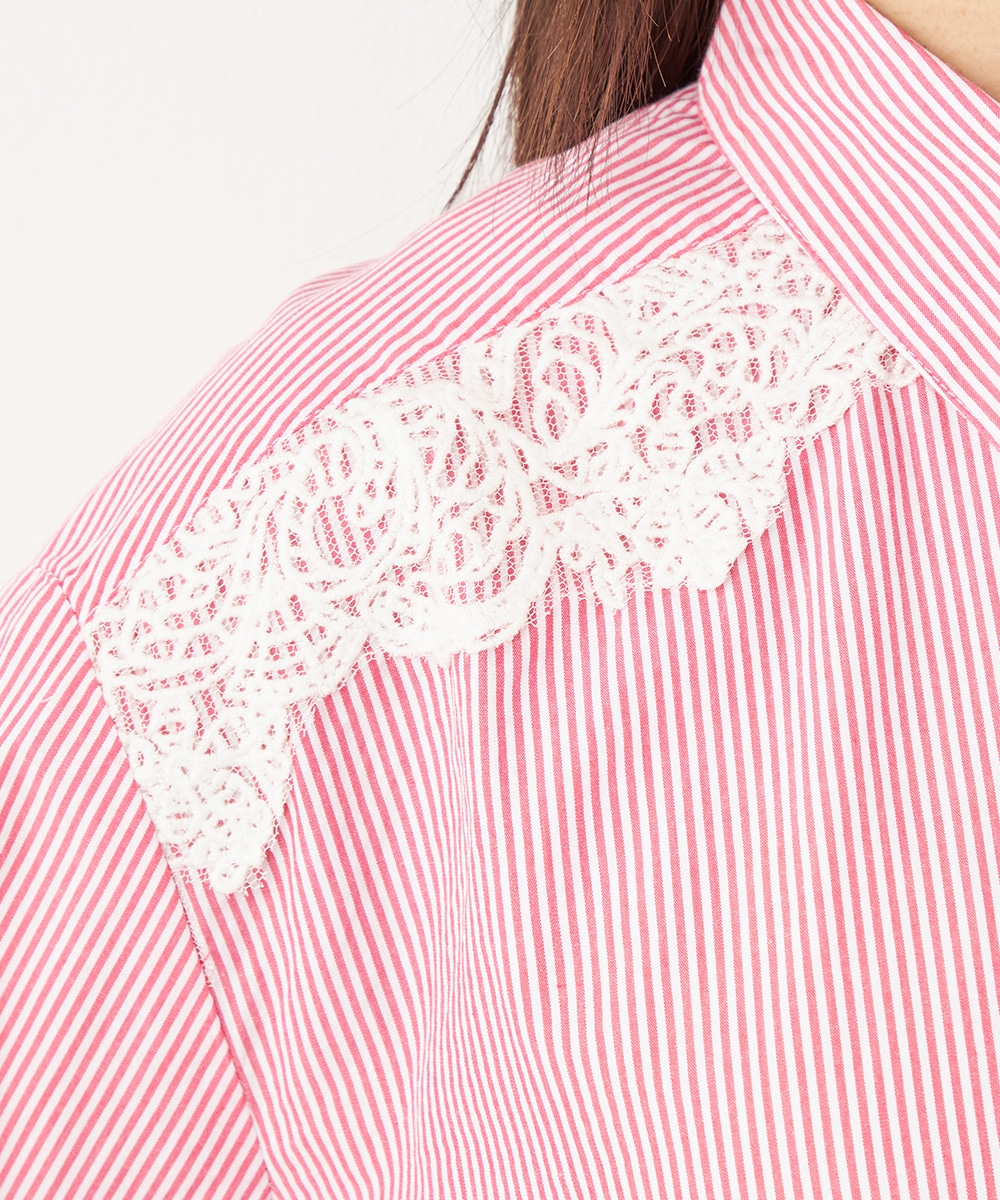 ショルダーレースストライプシャツ