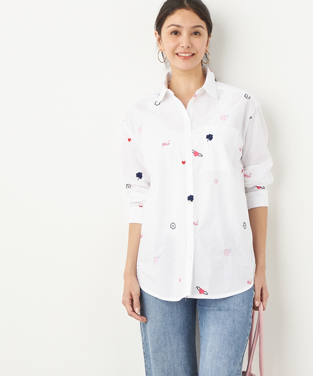モチーフ刺繍シャツ