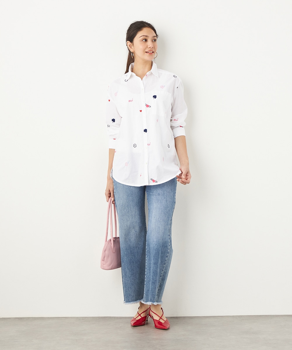 モチーフ刺繍シャツ