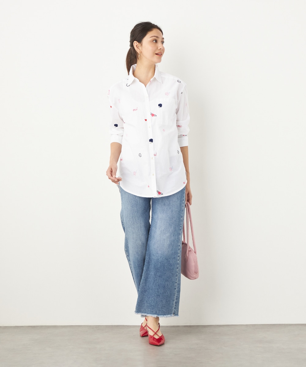 モチーフ刺繍シャツ