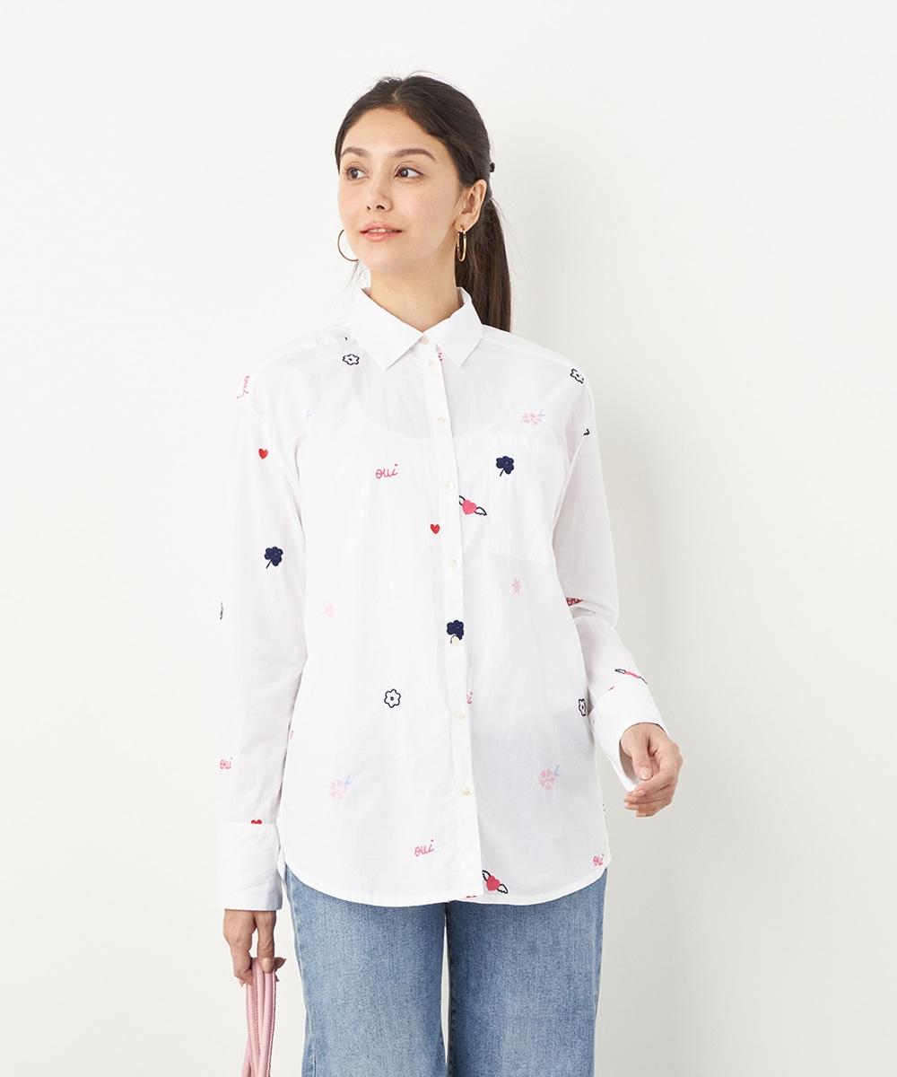 モチーフ刺繍シャツ