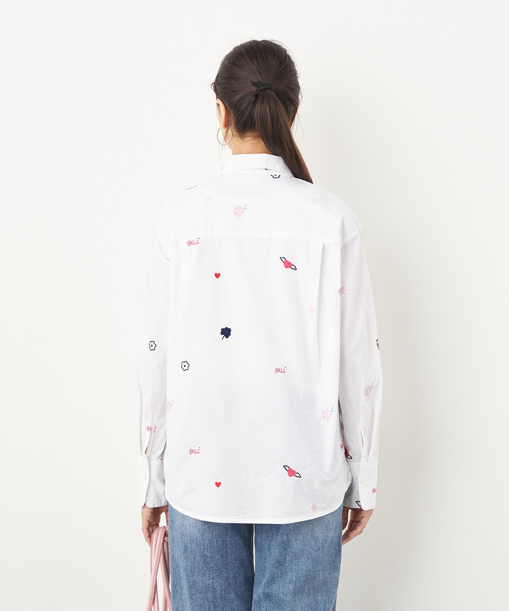 モチーフ刺繍シャツ