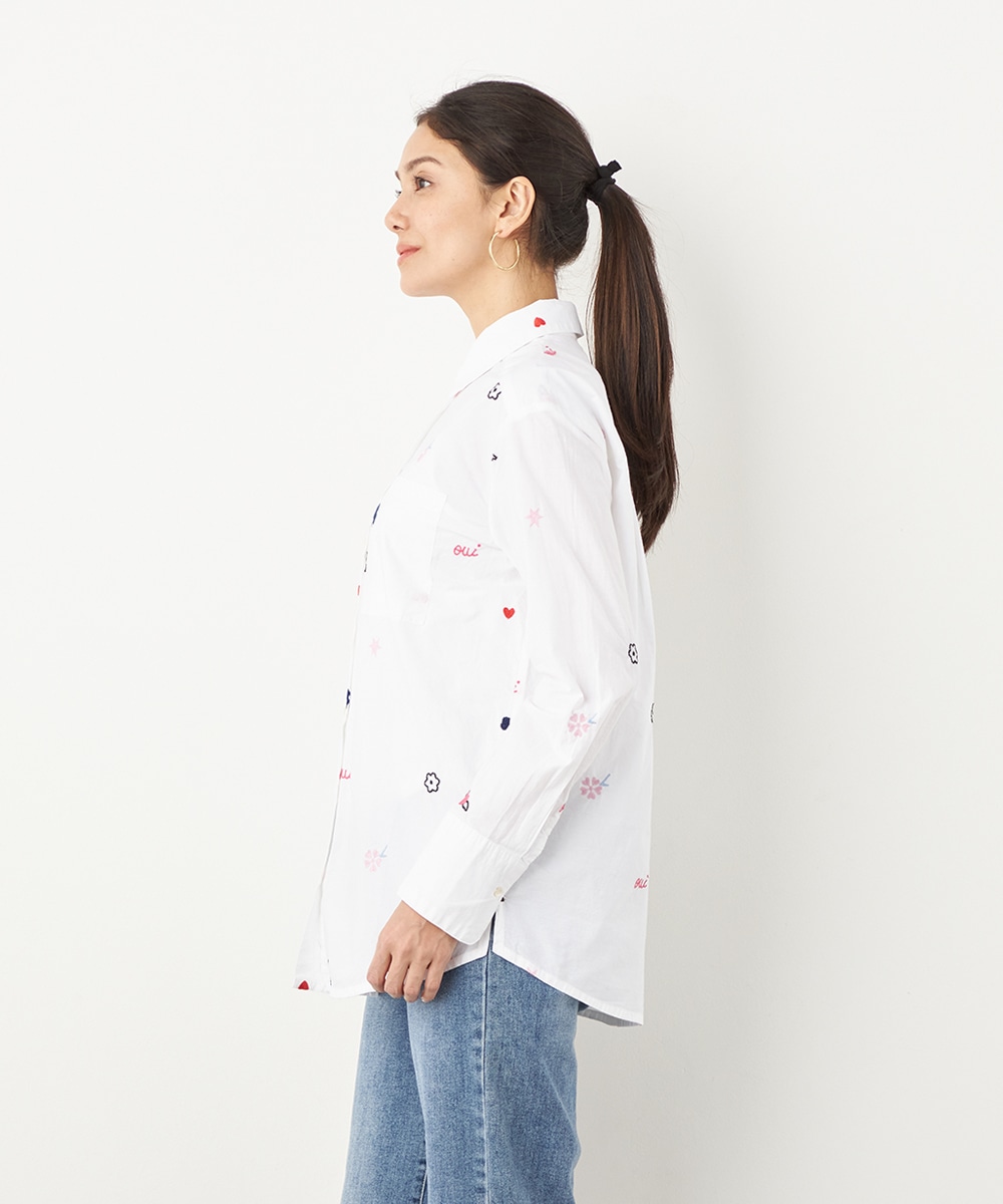 モチーフ刺繍シャツ