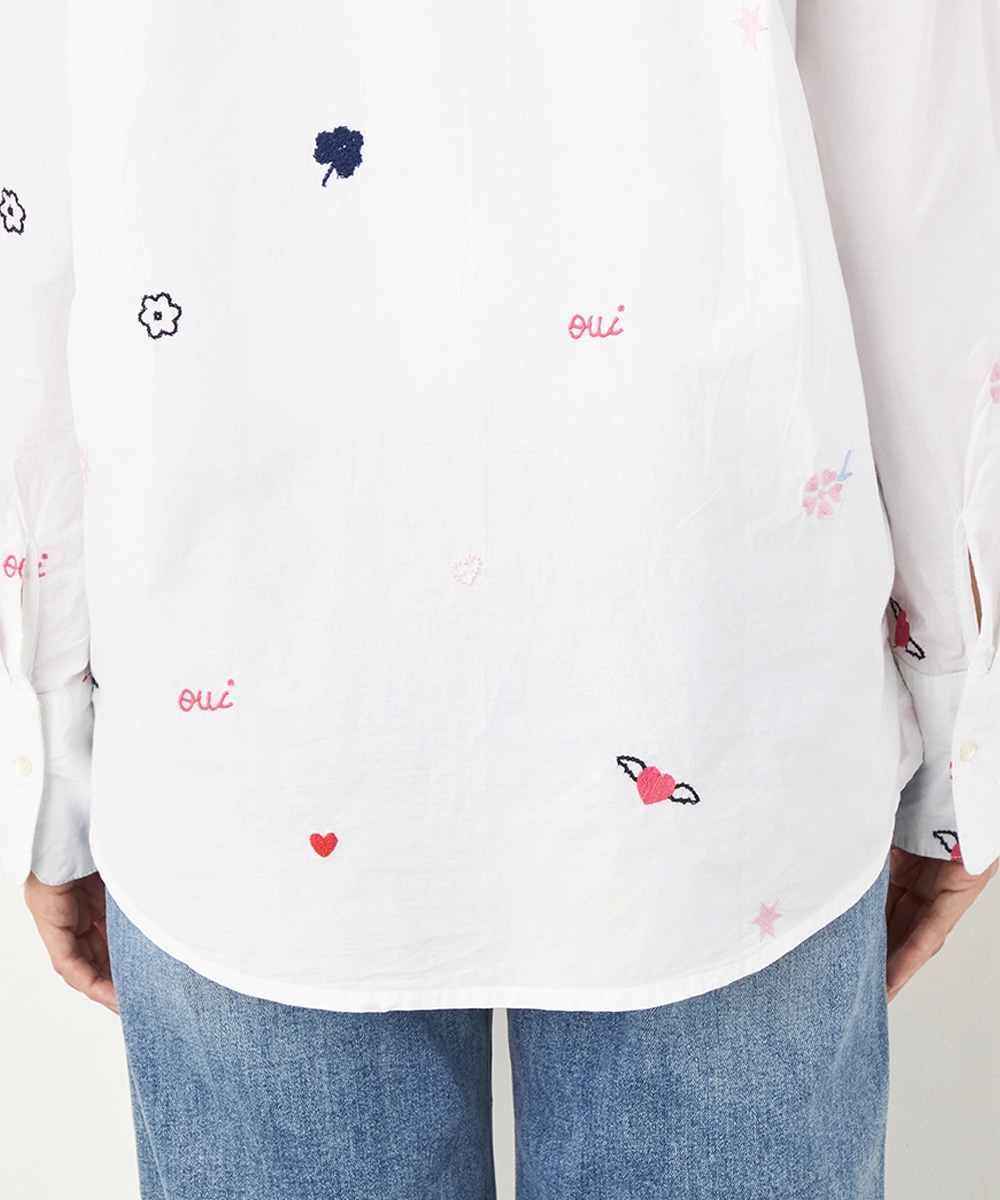 モチーフ刺繍シャツ