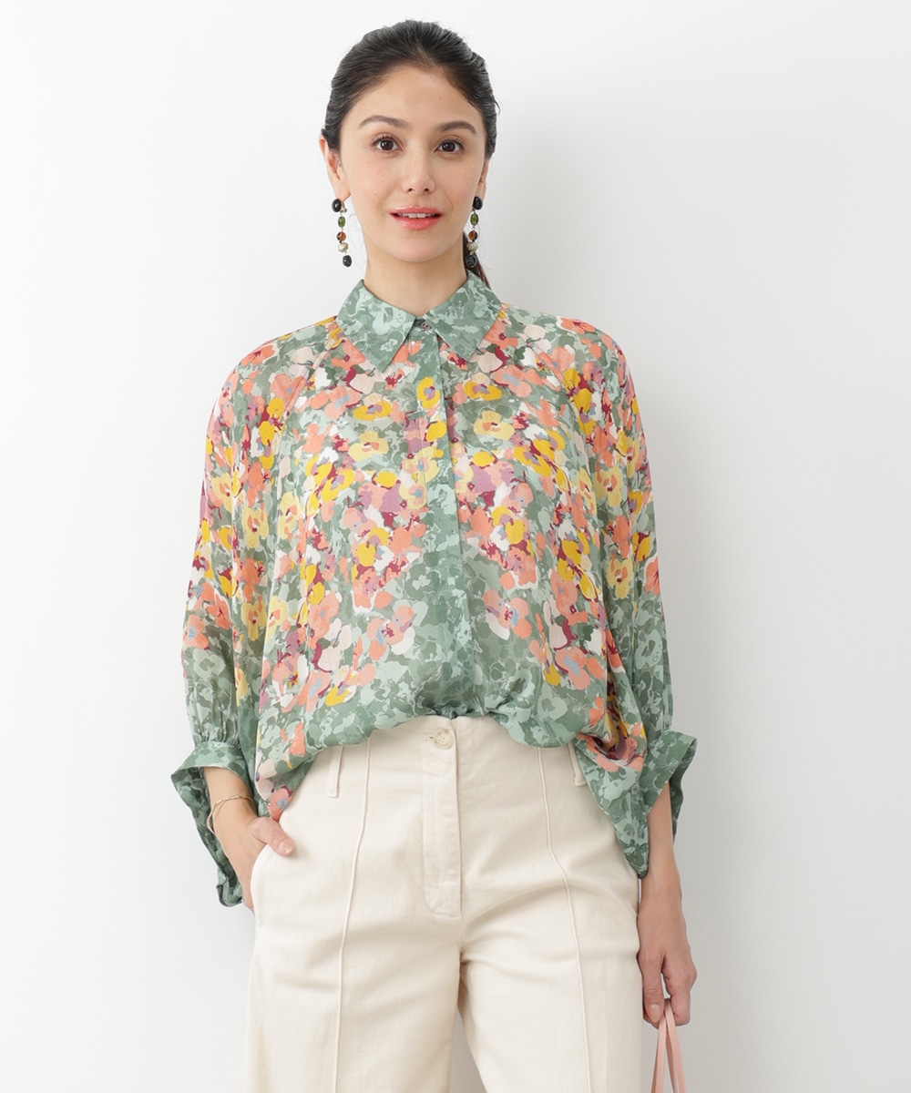 パネルフラワードルマンブラウス