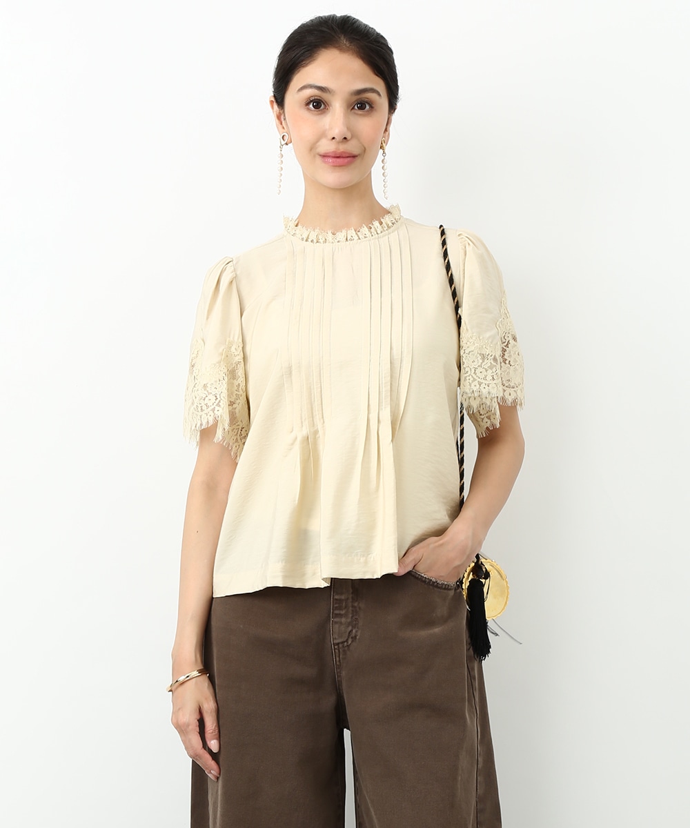 レースタック光沢ブラウス