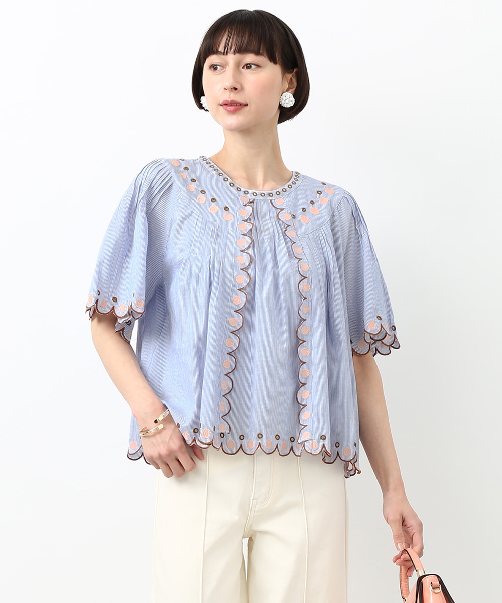 ドット&スカラップ刺繍ブラウス