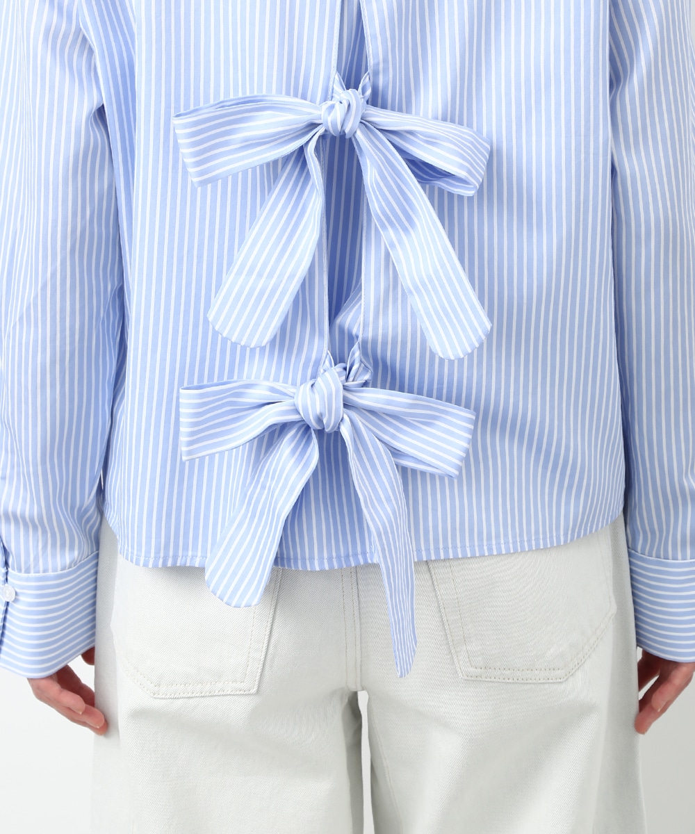 バックリボンストライプシャツ