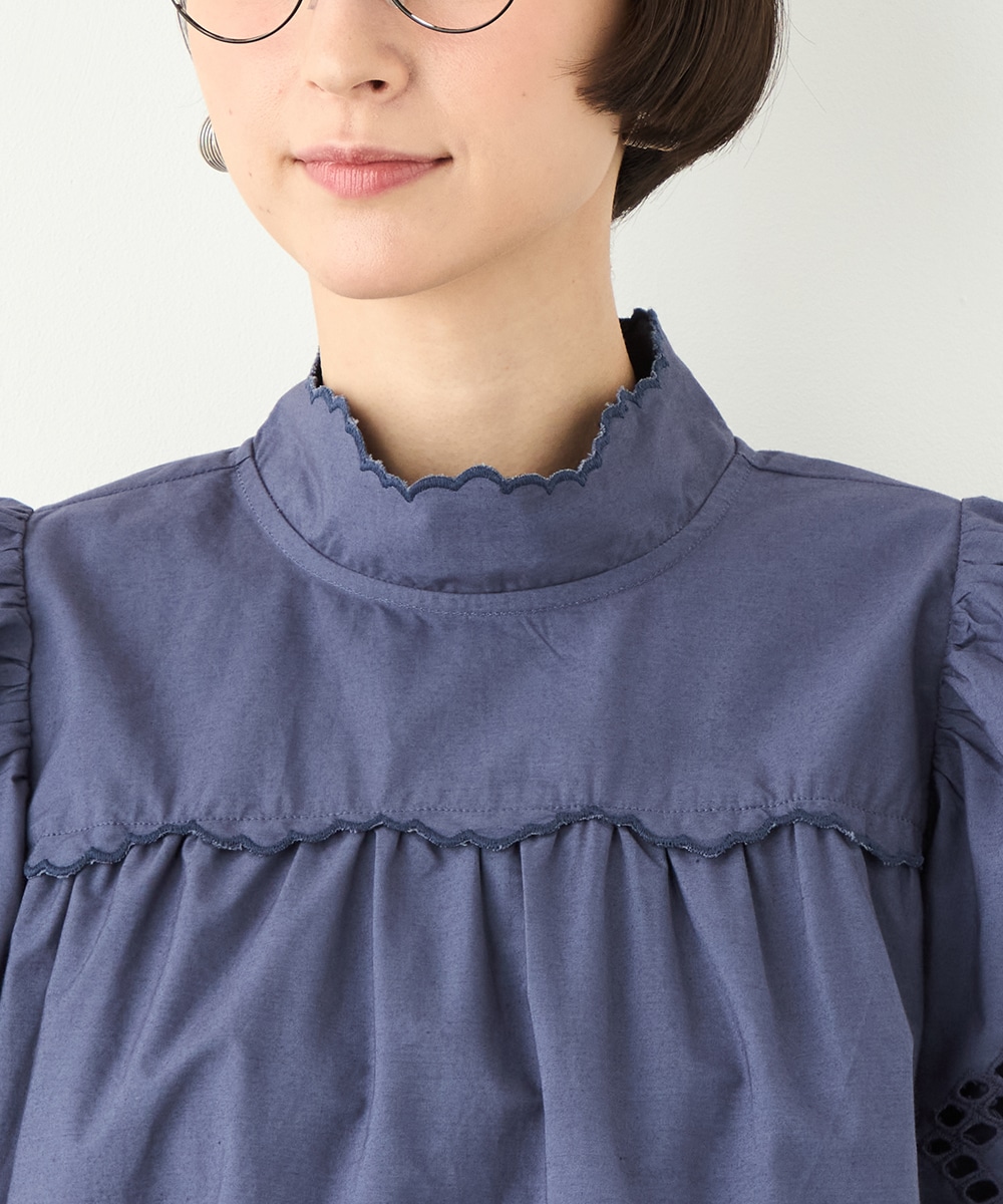 パフスリーブカットワークレースブラウス