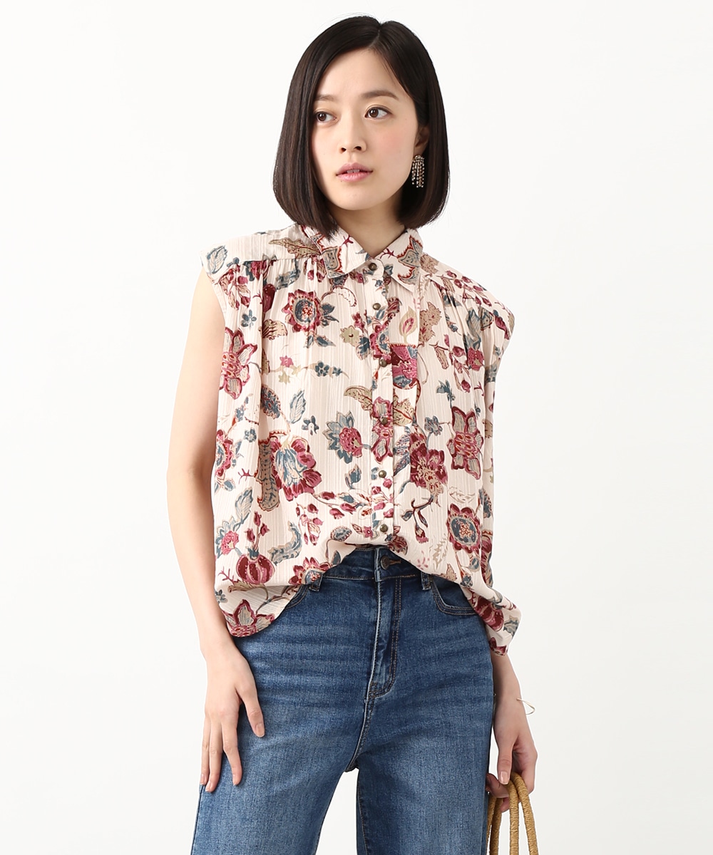 armoire capriceのボタニカルプリントノースリーブブラウス