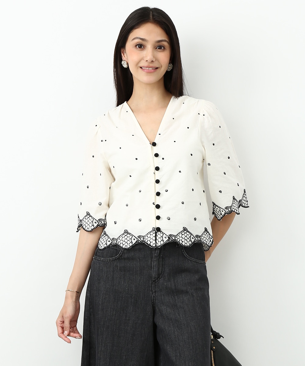 フィッシュ刺繍ブラウス