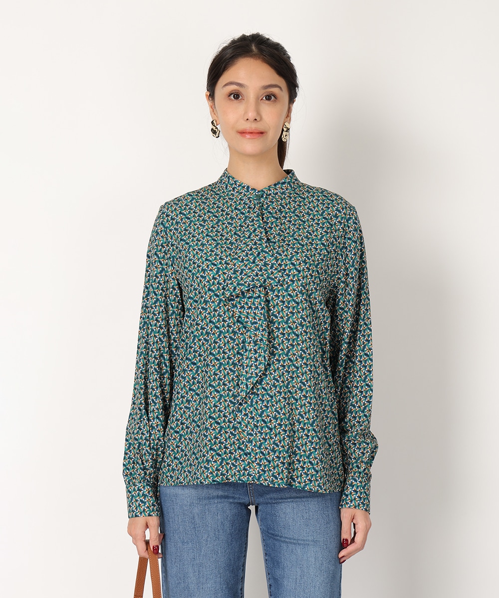 幾何学プリントフレアブラウス