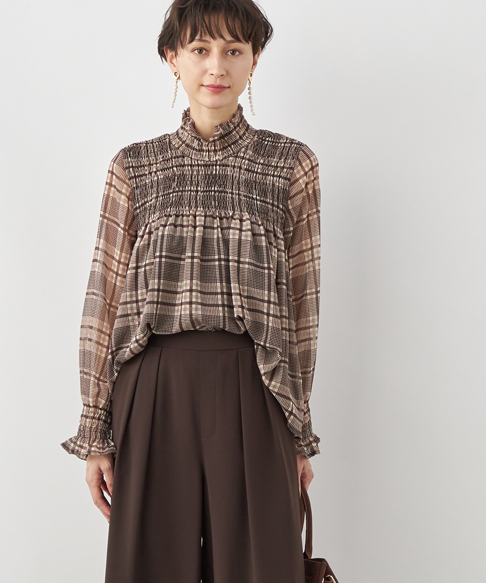 チェックシャーリングブラウス