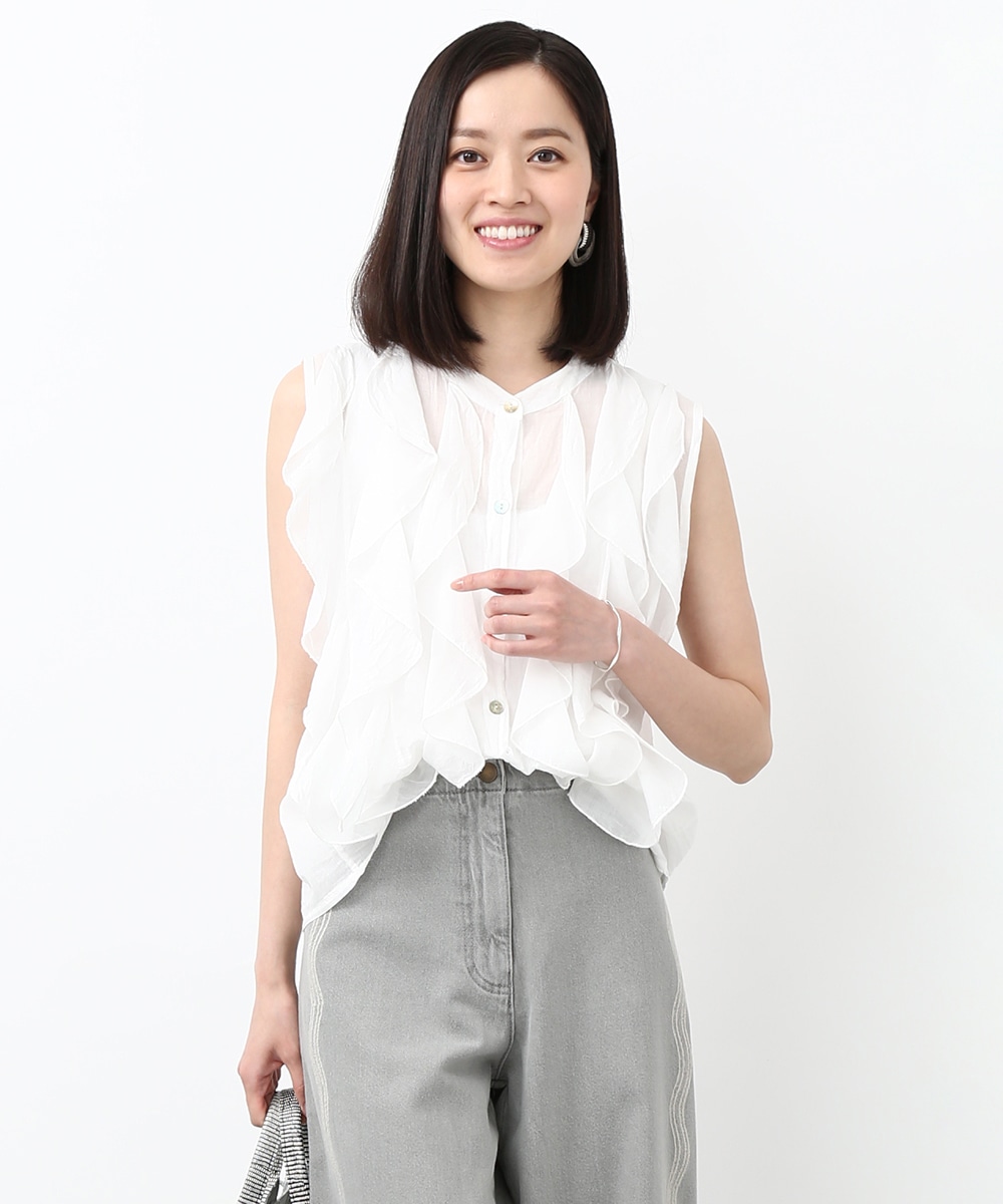 フリルノースリーブブラウス