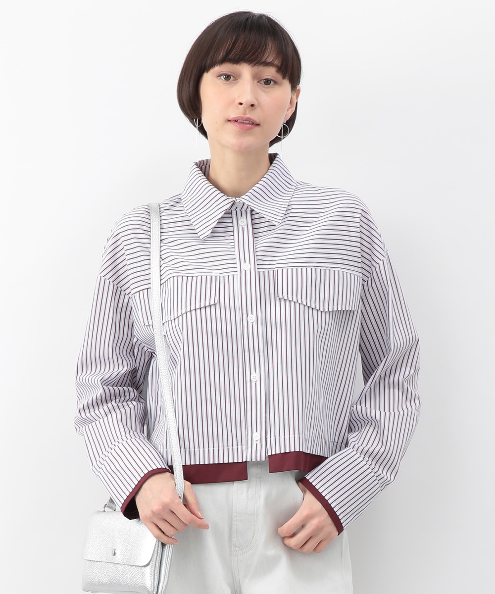 ストライプクロップドシャツ