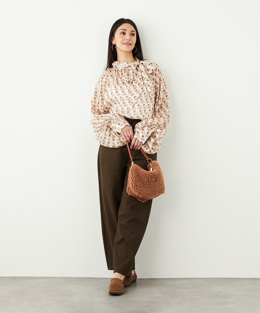 ドッグプリントボウタイブラウス