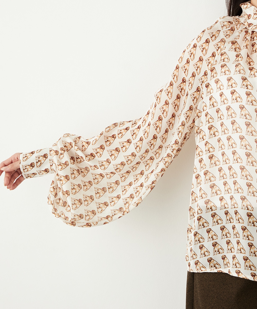 ドッグプリントボウタイブラウス