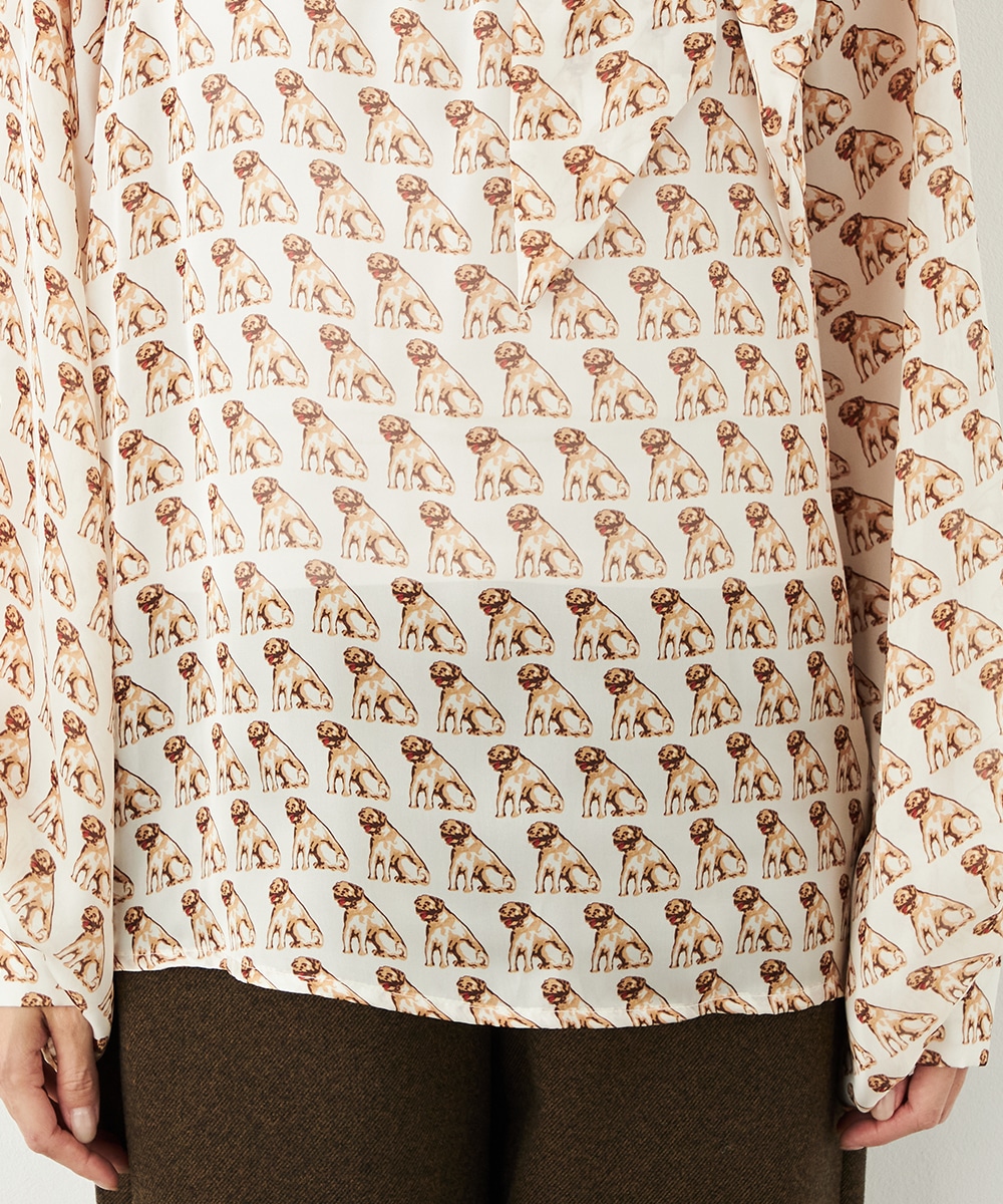 ドッグプリントボウタイブラウス