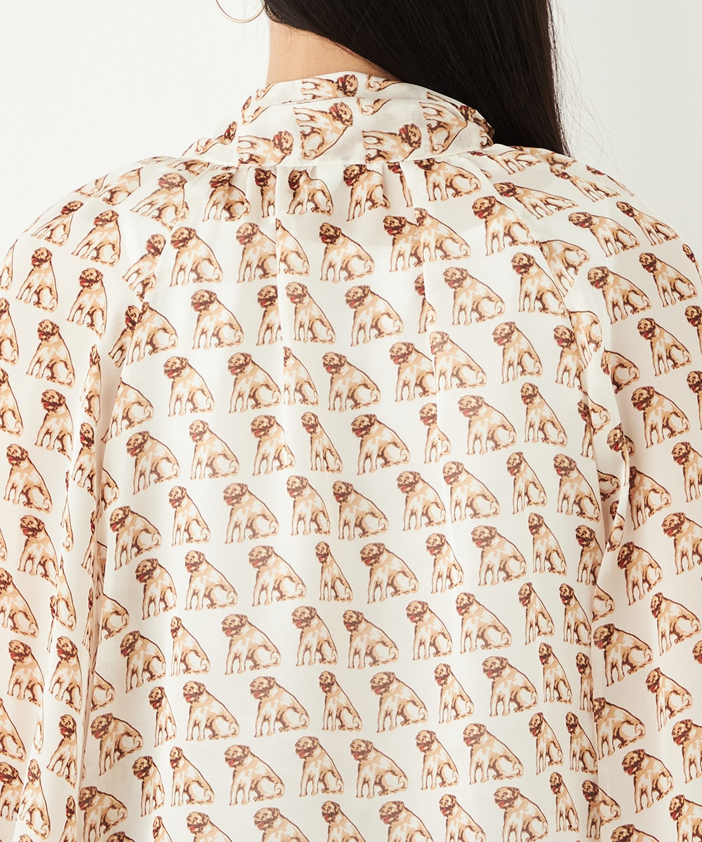 ドッグプリントボウタイブラウス