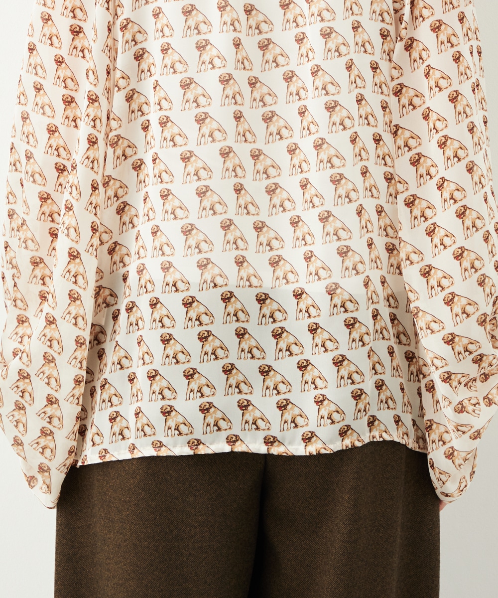ドッグプリントボウタイブラウス