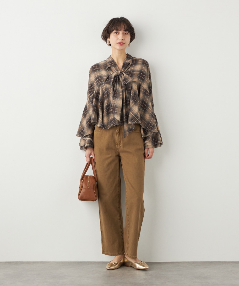チェックボウタイポンチョブラウス