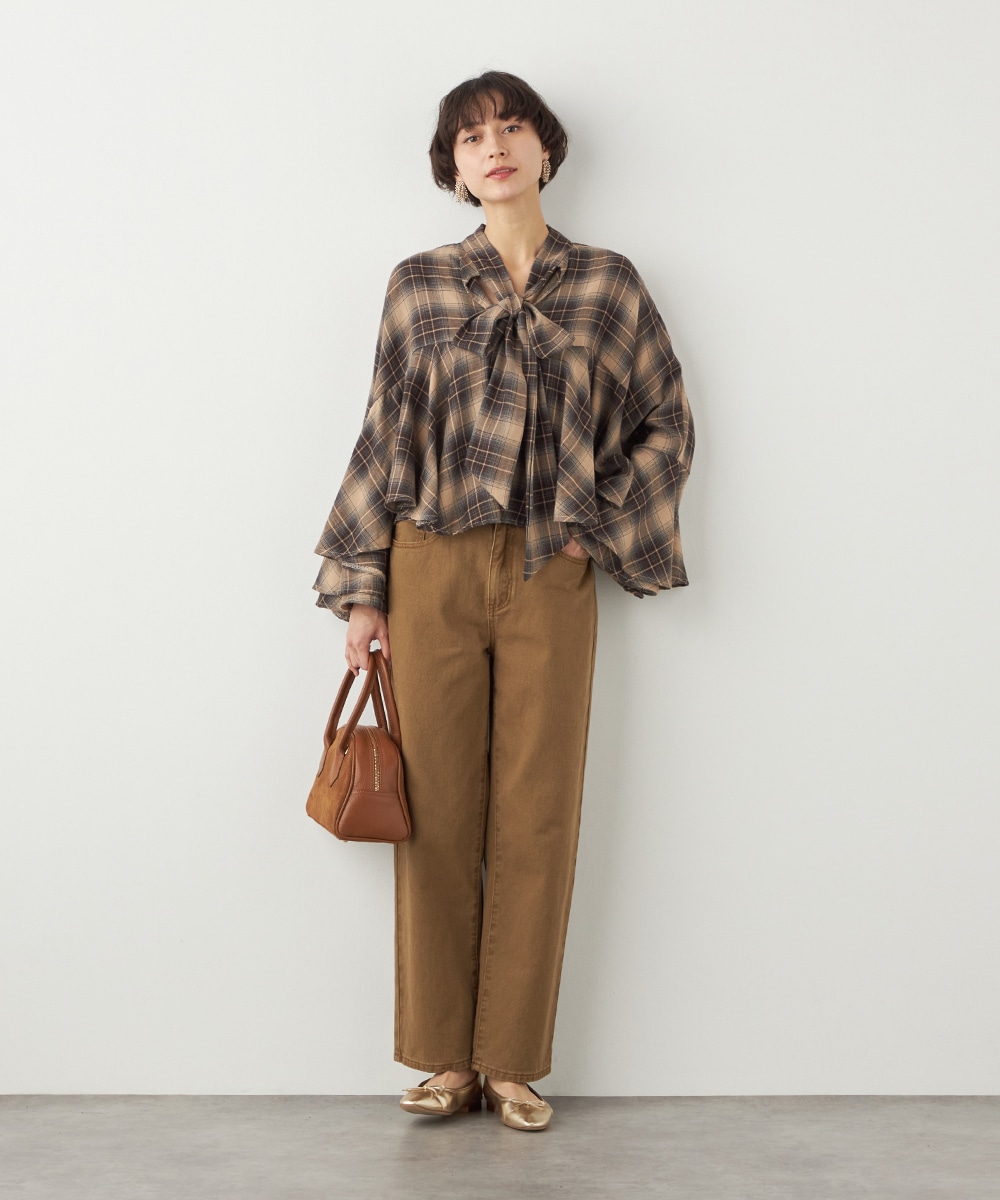 チェックボウタイポンチョブラウス