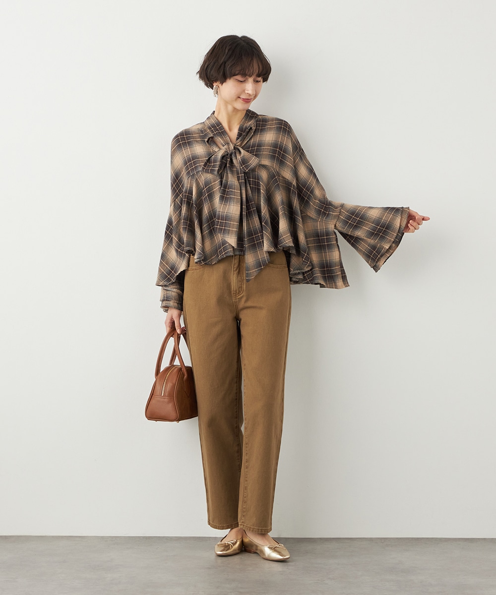 チェックボウタイポンチョブラウス