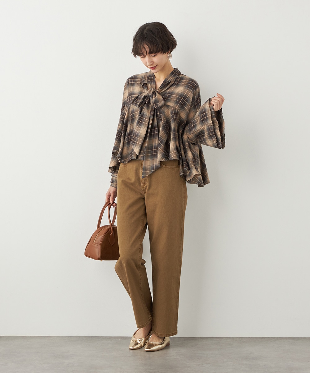 チェックボウタイポンチョブラウス