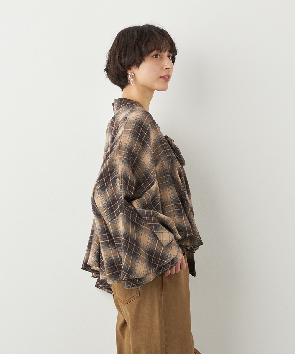 チェックボウタイポンチョブラウス