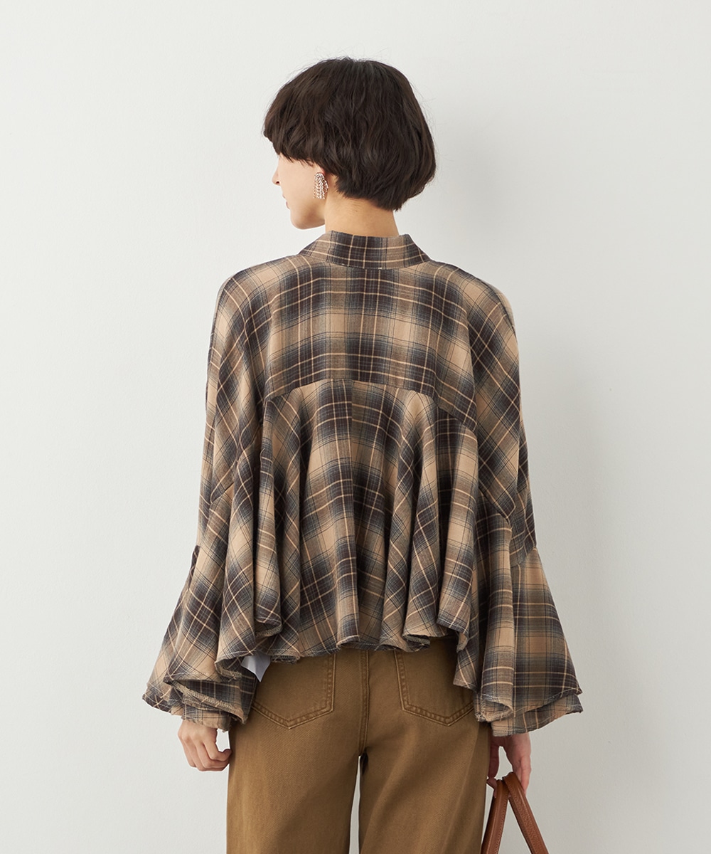 チェックボウタイポンチョブラウス