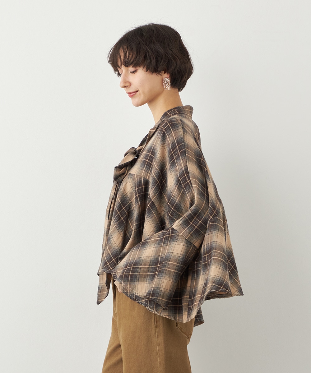 チェックボウタイポンチョブラウス